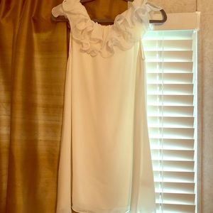 Cream ruffle neck dress
